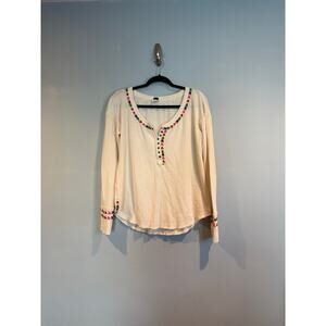 We The Free (Free People) Embroidered Trim Henley Long Sleeve Top – Medium